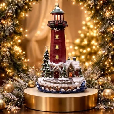 A Decorative Christmas Lighthouse with Snow Trees and Lights. Christmas Decor - Thumbnail 5
