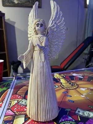 Vintage Cream Glazed Ceramic Angel Figurine with Detailed Wings and Robe. 6.5 In - Thumbnail 9