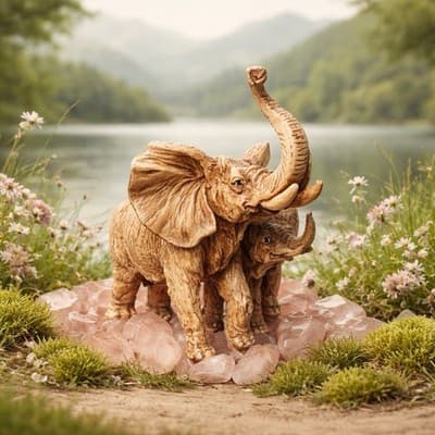 A Modern Decorative Sculpture of Two Elephants Likely Resin. Excellent Condition - Thumbnail 5