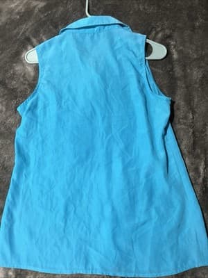 Women's Solid Color Blue Blouse Short Sleeve Button Down Shirt Size Small (4-6) - Thumbnail 4