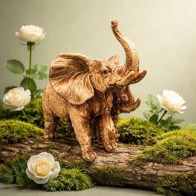 A Modern Decorative Sculpture of Two Elephants Likely Resin. Excellent Condition - Thumbnail 4