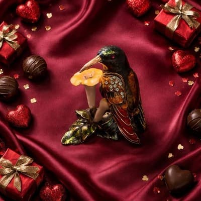 Metal Jeweled Hummingbird & Flower Trinket Box Enamel Hinged Magnetic Closure - Thumbnail 2