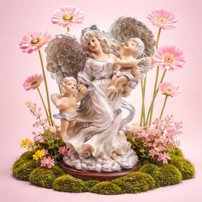 A Resin Figurine of An Angel Holding A Baby and A Cherub. Made In Italy Vintage - Thumbnail 6