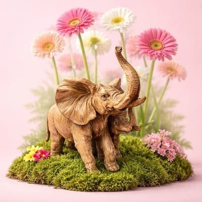 A Modern Decorative Sculpture of Two Elephants Likely Resin. Excellent Condition - Thumbnail 7