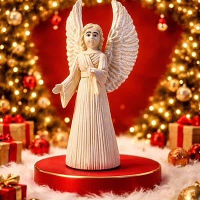 Vintage Cream Glazed Ceramic Angel Figurine with Detailed Wings and Robe. 6.5 In