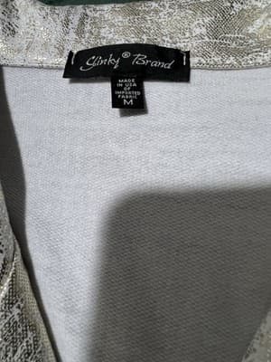 Slinky Brand Women's Size Medium Jacket Open Front Long Sleeve Gold/White - Thumbnail 10