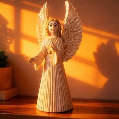 Vintage Cream Glazed Ceramic Angel Figurine with Detailed Wings and Robe. 6.5 In - Thumbnail 2