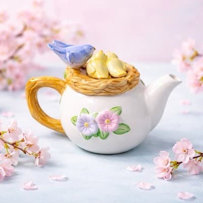 Vintage Teleflora TEAPOT Ceramic Hand Painted Birds in Nest - Thumbnail 7