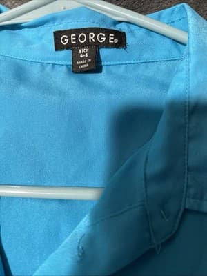 Women's Solid Color Blue Blouse Short Sleeve Button Down Shirt Size Small (4-6) - Thumbnail 6