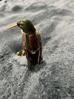 Metal Jeweled Hummingbird & Flower Trinket Box Enamel Hinged Magnetic Closure - Thumbnail 15