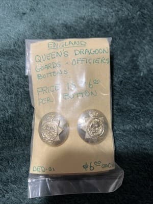 Queen Dragoon Guards Officer’s Buttons. Set of 10. British Army Uniform Items
