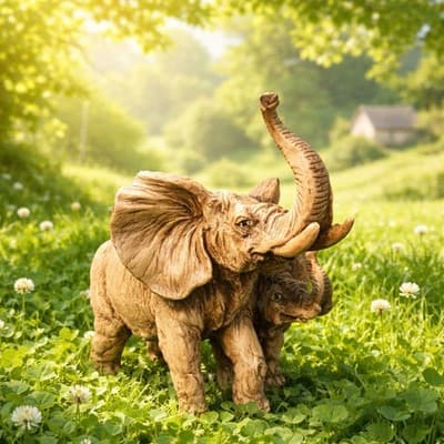 A Modern Decorative Sculpture of Two Elephants Likely Resin. Excellent Condition - Thumbnail 3
