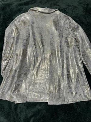 Slinky Brand Women's Size Medium Jacket Open Front Long Sleeve Gold/White - Thumbnail 6