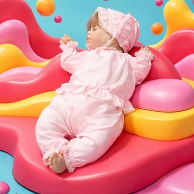 Vintage Porcelain Sleeping Baby Infant Girl Doll- Cloth Body 20 inches Tall - Thumbnail 5