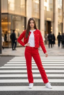 Red Denim Jacket Women’s – Classic Button Front Jean Jacket – Casual Layering - Thumbnail 2