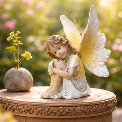 Wooden Fairy Garden Statue with Hand-painted Details for Indoor Outdoor - Thumbnail 4
