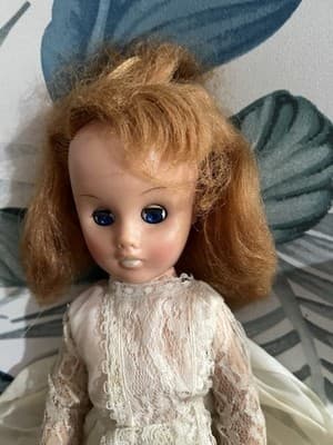 Vintage Plastic Bride Doll with Rooted Hair and Lace Wedding Gown. 1950s 60s - Thumbnail 3