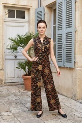 Contemporary Paisley-print Jumpsuit with Belt Medium Size Women's - Thumbnail 7