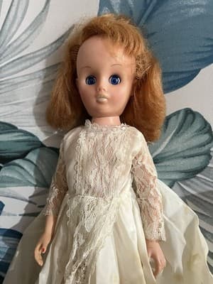 Vintage Plastic Bride Doll with Rooted Hair and Lace Wedding Gown. 1950s 60s - Thumbnail 2