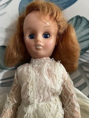 Vintage Plastic Bride Doll with Rooted Hair and Lace Wedding Gown. 1950s 60s - Thumbnail 4