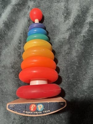 Vintage Fisher Price Rock-A-Stack #740 Plastic Rings 10 Ring Ball Vintage 1970s - Thumbnail 4
