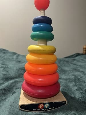 Vintage Fisher Price Rock-A-Stack #740 Plastic Rings 10 Ring Ball Vintage 1970s - Thumbnail 3