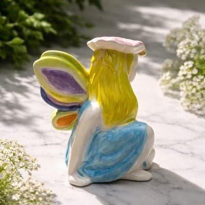 PIXIE FAIRY CERAMIC FIGURINE HAND PAINTED MYSTICAL FANTASY Sitting Closed Eyes - Thumbnail 8