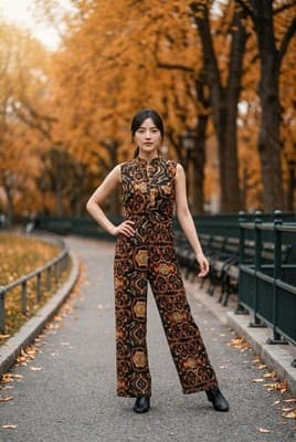 Contemporary Paisley-print Jumpsuit with Belt Medium Size Women's - Thumbnail 8