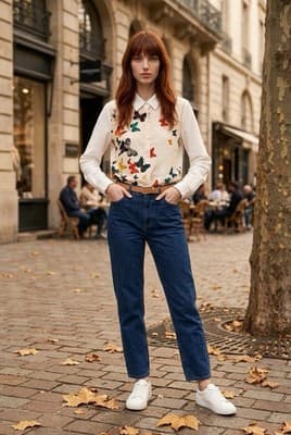 Women's Blouse Top Size Large Butterfly Print Long Sleeve Button Up Lightweight - Thumbnail 7