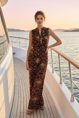 Contemporary Paisley-print Jumpsuit with Belt Medium Size Women's - Thumbnail 6