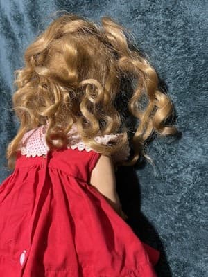 Vintage Composition Doll with Blonde Hair Sleepy Eyes and Red Dress. 19 Inches - Thumbnail 8