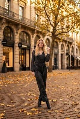 Black Gold Metallic Wide Leg V-Neck Cap Sleeve Glam Jumpsuit Womens Size M - Thumbnail 7