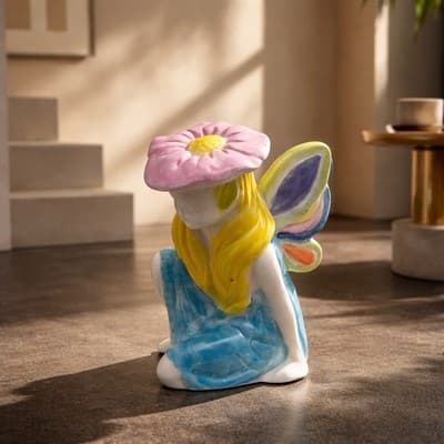 PIXIE FAIRY CERAMIC FIGURINE HAND PAINTED MYSTICAL FANTASY Sitting Closed Eyes - Thumbnail 6