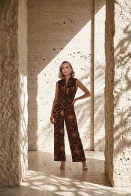 Contemporary Paisley-print Jumpsuit with Belt Medium Size Women's - Thumbnail 4