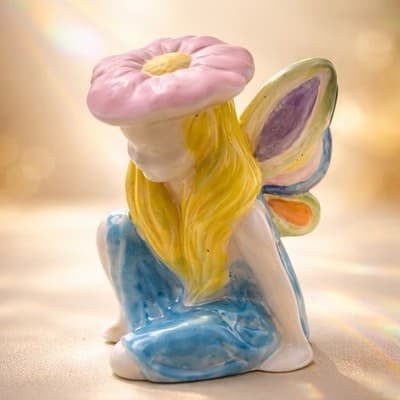 PIXIE FAIRY CERAMIC FIGURINE HAND PAINTED MYSTICAL FANTASY Sitting Closed Eyes - Thumbnail 2