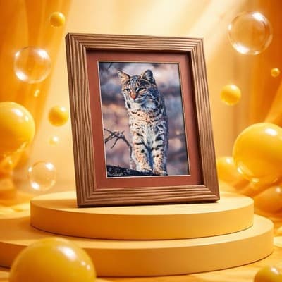 Framed Photographic Print of A Bobcat. Antique Art. Original Frame - Thumbnail 2
