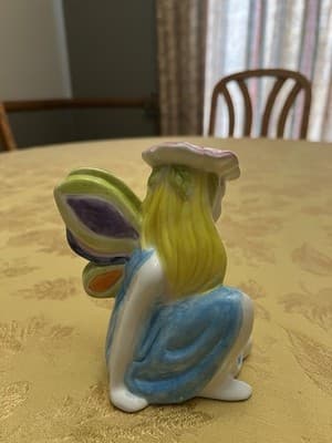 PIXIE FAIRY CERAMIC FIGURINE HAND PAINTED MYSTICAL FANTASY Sitting Closed Eyes - Thumbnail 4