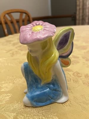 PIXIE FAIRY CERAMIC FIGURINE HAND PAINTED MYSTICAL FANTASY Sitting Closed Eyes - Thumbnail 3