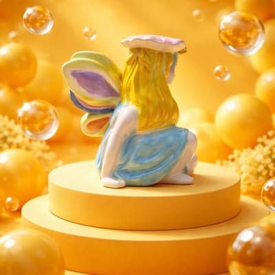 PIXIE FAIRY CERAMIC FIGURINE HAND PAINTED MYSTICAL FANTASY Sitting Closed Eyes - Thumbnail 5