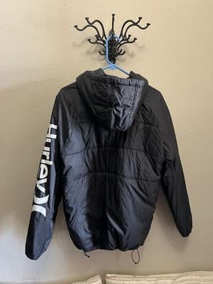 Black Quilted Puffer Jacket by Hurley Men’s Size Medium New Without Tags - Thumbnail 7