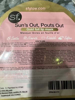 SF Glow Sun's Out Pouts Out Gold Foil Lip Mask Pack of 4 Vegan FabFitFun NEW - Thumbnail 5