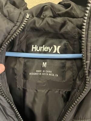 Black Quilted Puffer Jacket by Hurley Men’s Size Medium New Without Tags - Thumbnail 6