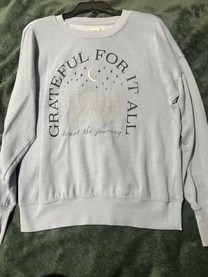 Maurices Women's Thankful Crew Neck Sweatshirt Blue Medium Long Sleeve Pullover - Thumbnail 9
