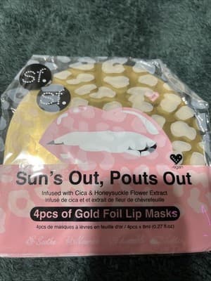 SF Glow Sun's Out Pouts Out Gold Foil Lip Mask Pack of 4 Vegan FabFitFun NEW - Thumbnail 2
