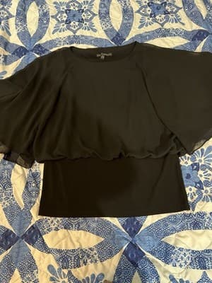 Coco Bianco Women's Black & White Trim Bell Sleeve Blouse Top Size M
