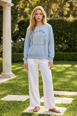 Maurices Women's Thankful Crew Neck Sweatshirt Blue Medium Long Sleeve Pullover - Thumbnail 8