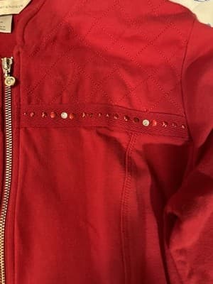 Red cotton-blend zip-up jacket with rhinestone embellishments by CJ Banks M - Thumbnail 3