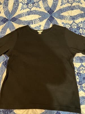 Christopher & Banks Black Knit Top Size L Made In Brunei Darussalam Short Sleeve