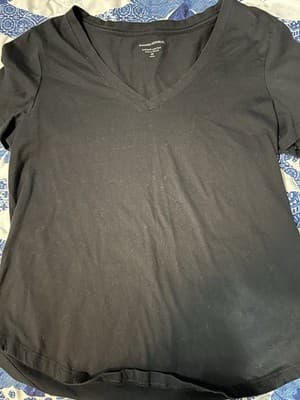 Banana Republic Women's XS Black V-Neck T-Shirt Short Sleeve 100% Cotton Ribbed - Thumbnail 2