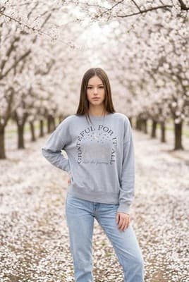 Maurices Women's Thankful Crew Neck Sweatshirt Blue Medium Long Sleeve Pullover - Thumbnail 5